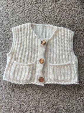 Chunky Knit Cream Buttoned Vest